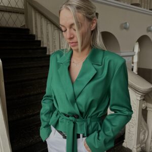 Švarkas su diržu "Lori" žalsvas